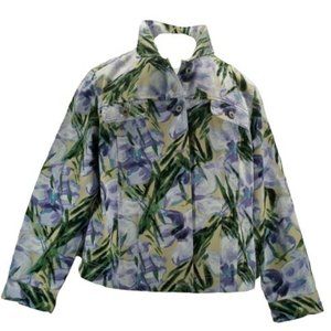JM Collection Tropical Jacket in White Purple Green & Tan Size 14